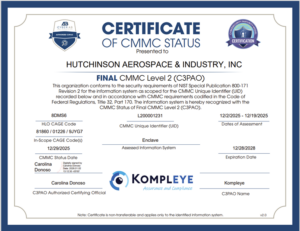 Mission-Ready: Hutchinson Aerospace & Industry Achieves CMMC Level 2 Certification